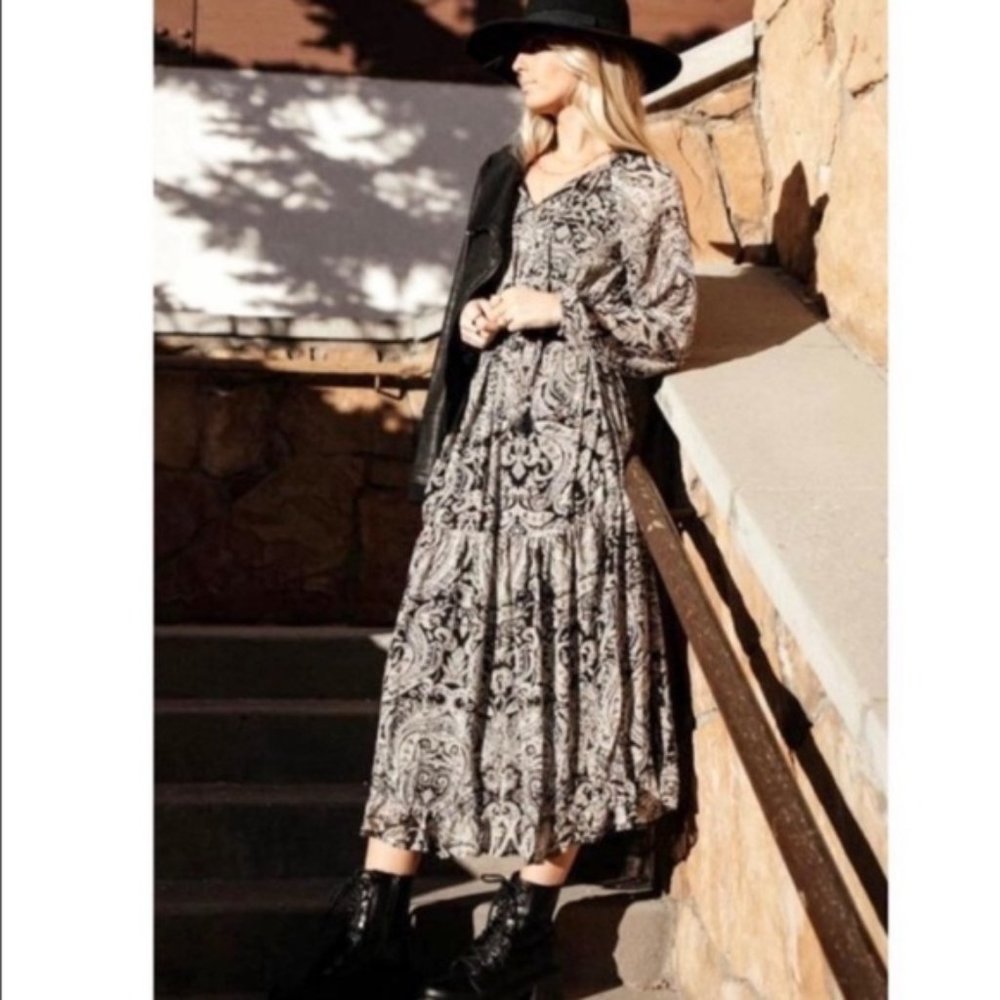 NWT O.P.T. Anthropologie Paisley Maxi Ruffle Dress